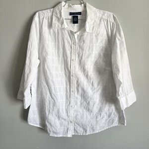 White  Cotton Eyelet Blouse by Karen Scott Sz Large Petite